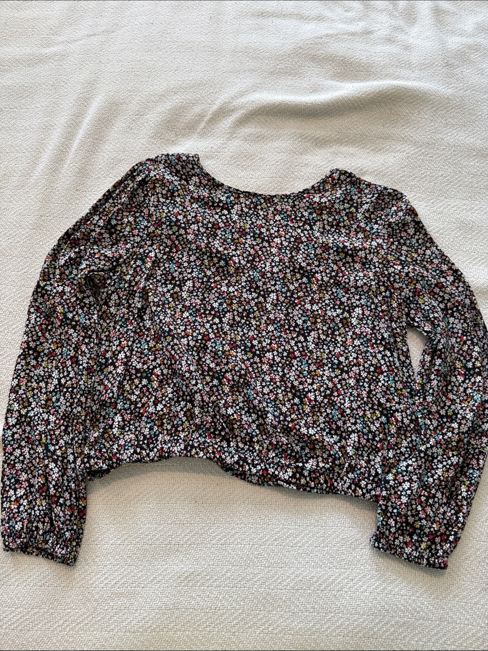 LOFT Black Floral V-Neck Short Top